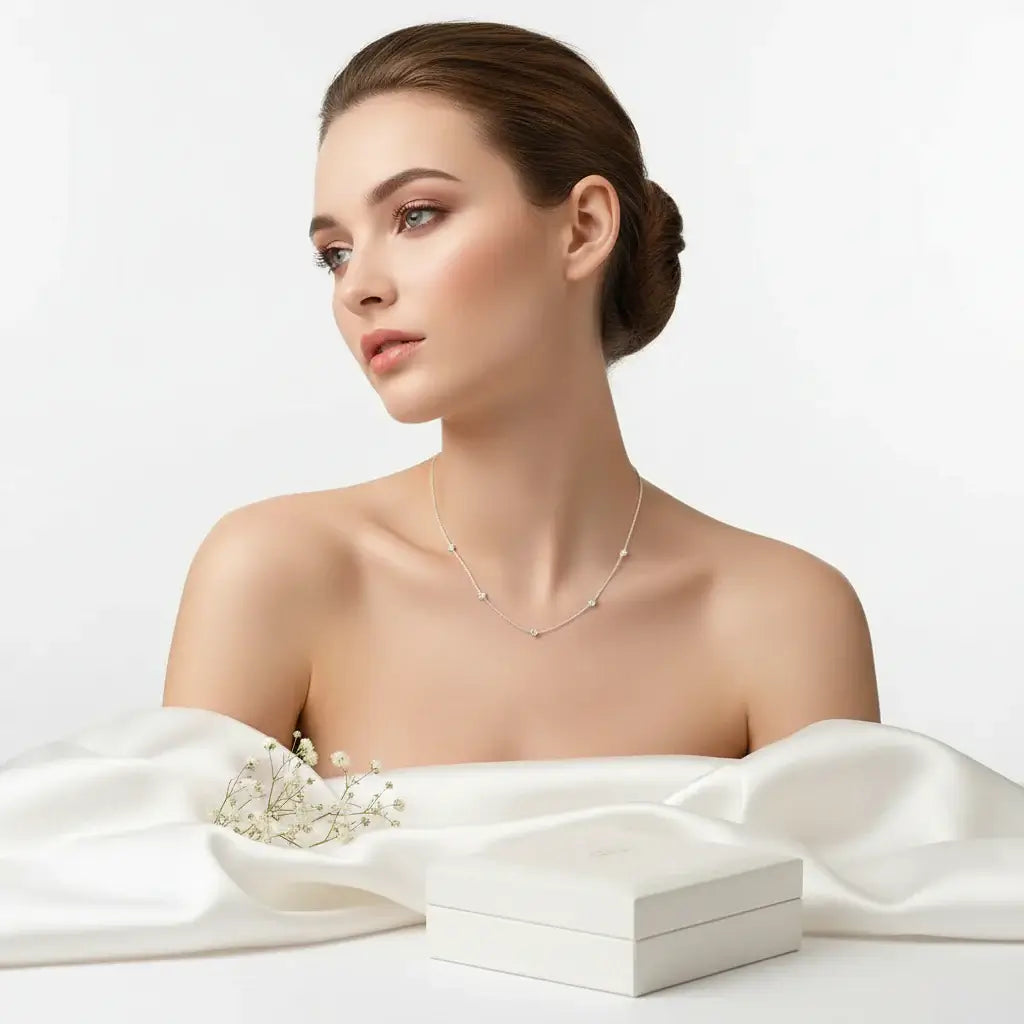 Moissanite bubble set necklace 925 Sterling Silver Moissanite