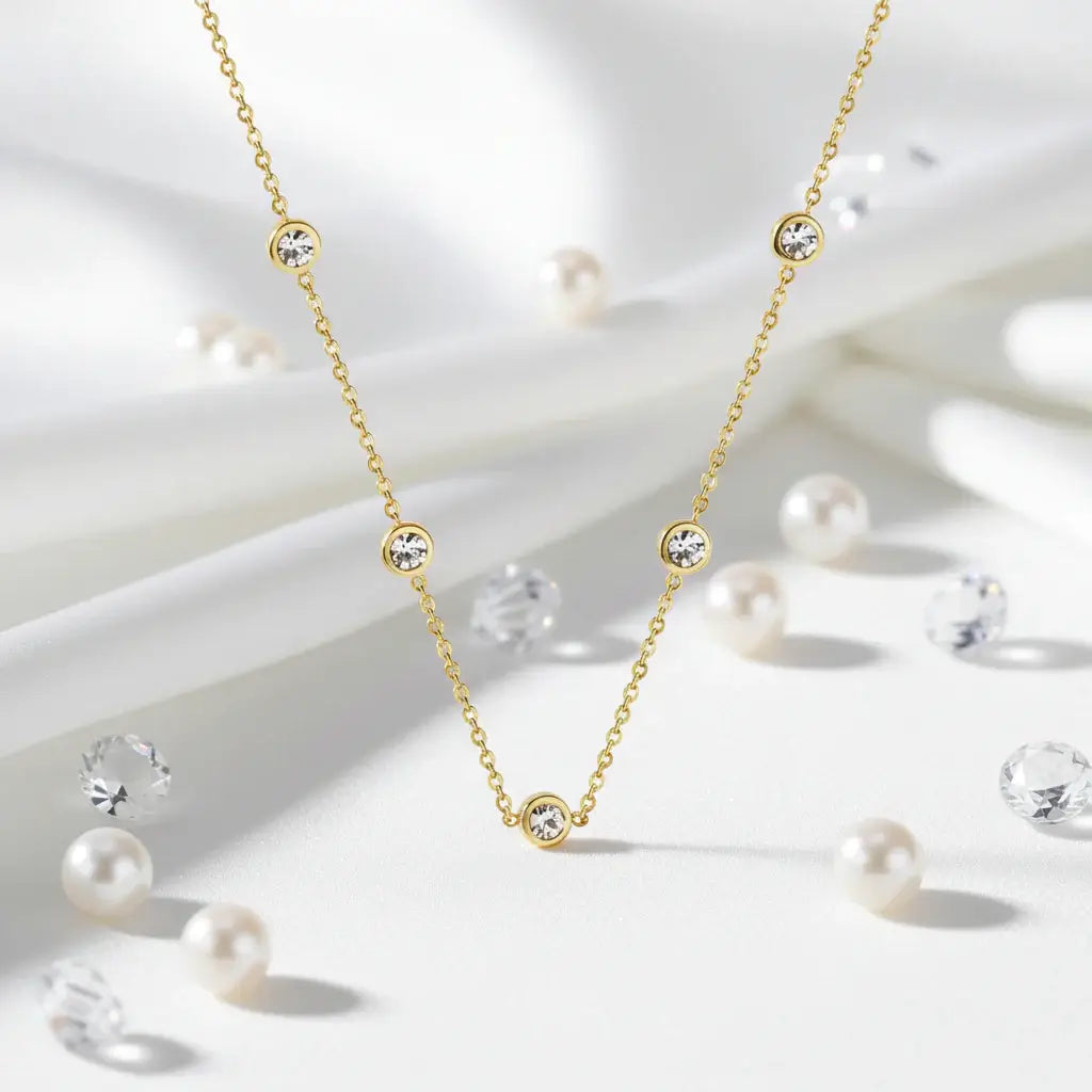 Moissanite bubble set necklace 925 Sterling Silver Moissanite