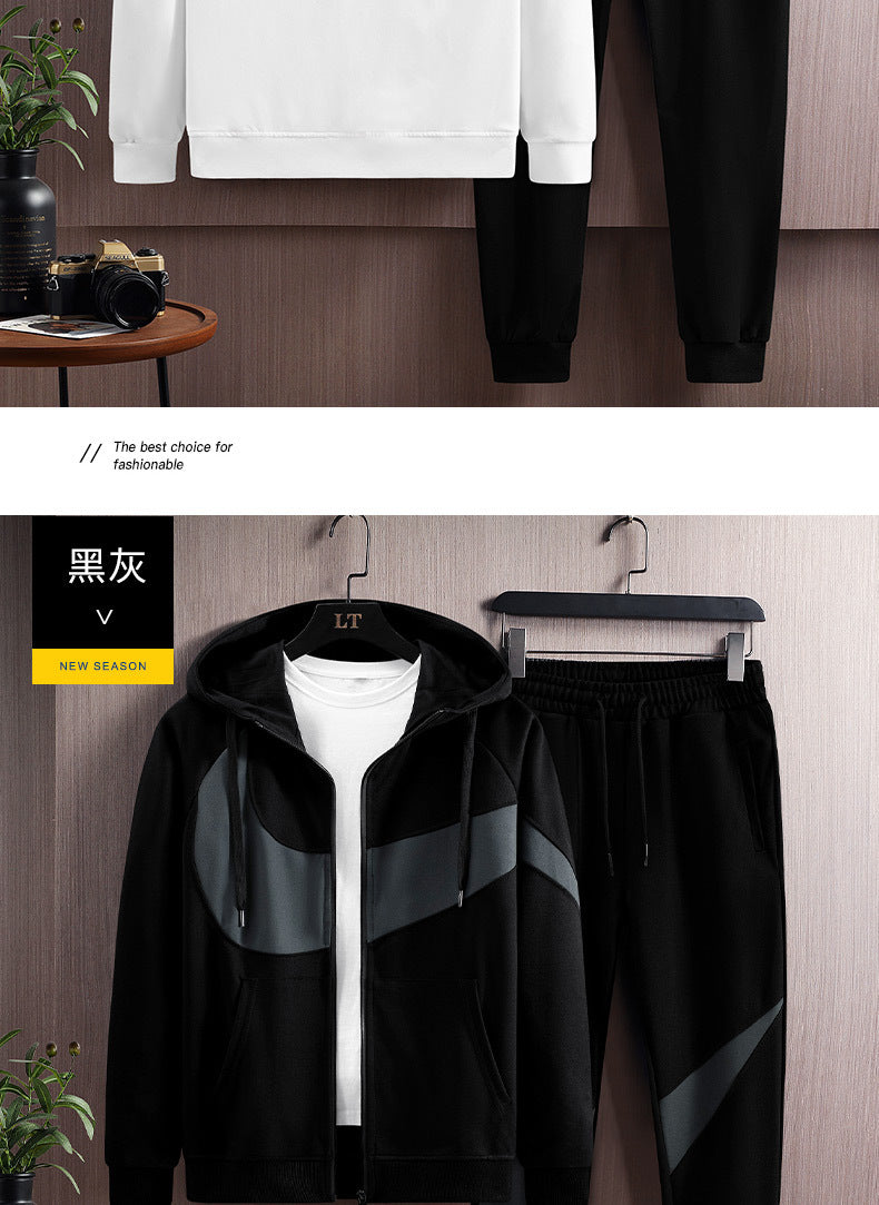 2024 Spring and Autumn Men's Sportswear Casual Suit Men's Hooded Cardigan Sportswear Running Suit Two-Piece Set for Boys