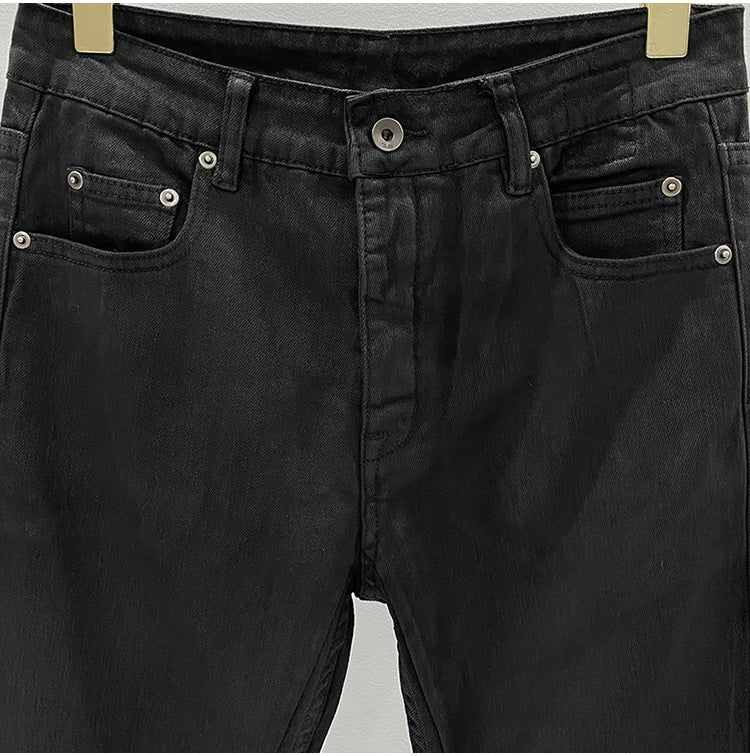 Subhuman Men's Style | Dark Classic Versatile Autumn/Winter Waxed Coating Craftsmanship Self-Designed Long Jeans