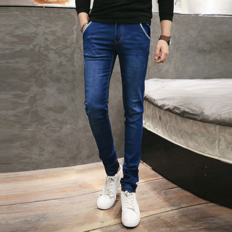 Summer Thin Jeans Men's Korean Style Slim-fit Youth Casual Nostalgic Stretch Handsome Trendy Brand Skinny Pants