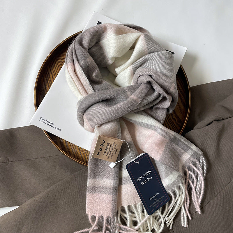 Autumn and Winter Australian Wool Scarf Classic British Scarf Women's Unisex Couple's Warm Scarf