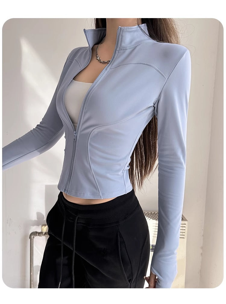 Stand Collar Slimming Fitness Clothing Slimming Yoga Top Running Sports Jacket Pilates Training Yoga Clothing