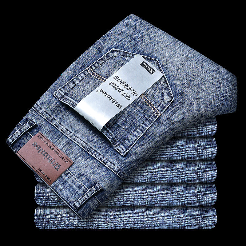 Fleece-Lined Thickened Stretch Business Casual Jeans for Young Men, Warm Autumn and Winter Thick New Pants, Guangzhou Xintang