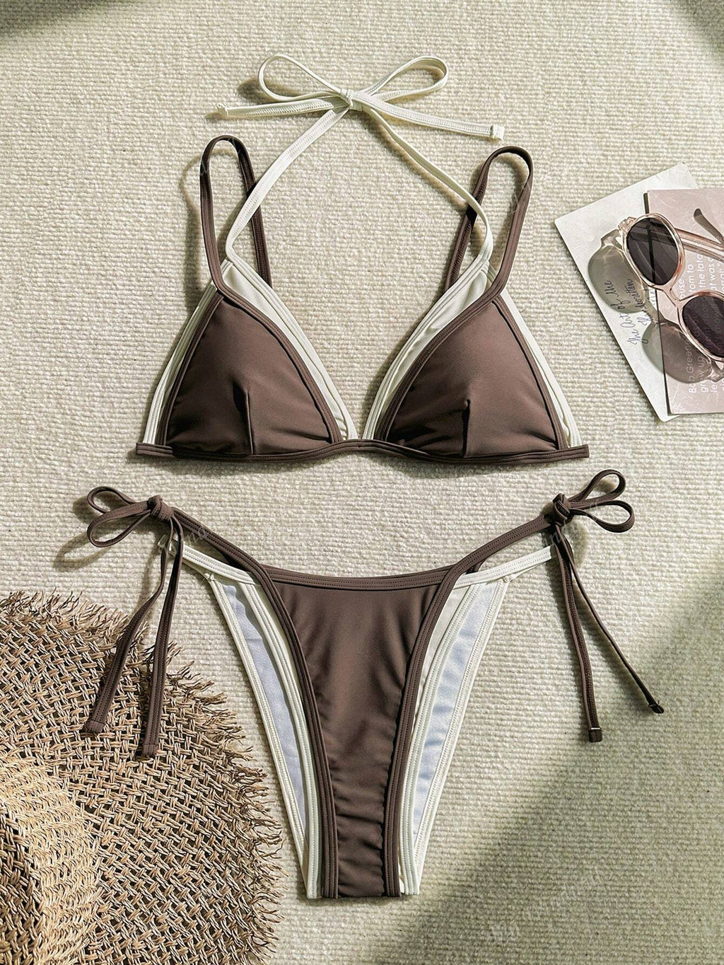 European and American Export Cross-Border Double-Layer 2-Piece Set of Contrasting Color Split Three-Point Bikini Adjustable Swimsuit Women's Swimsuit