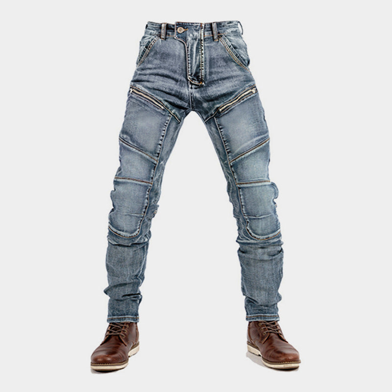 Cross-border European and American Motorcycle Kevlar Double Zipper Riding Pants Four Seasons Motorcycle Slim-fit Jeans Racing Anti-fall Pants