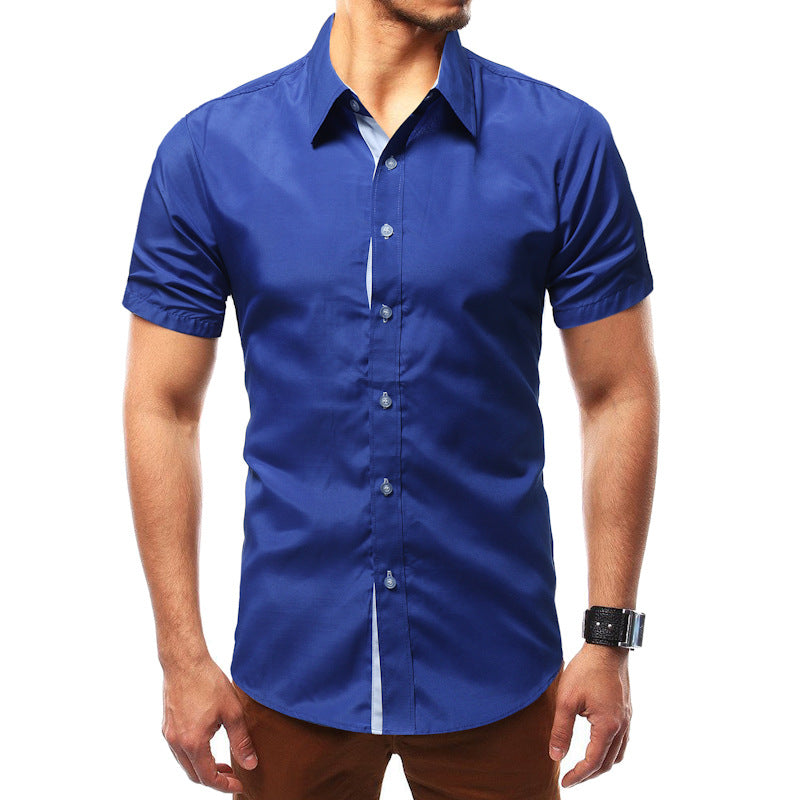 European and American Style Short-Sleeve Men's Shirts for Summer, Cross-Border Trade, Solid Color Trendy Casual Color-Blocked Ice-Feel Shirts, Wholesale