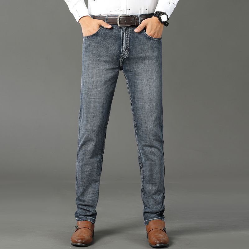 Fleece-Lined Thickened Stretch Business Casual Jeans for Young Men, Warm Autumn and Winter Thick New Pants, Guangzhou Xintang