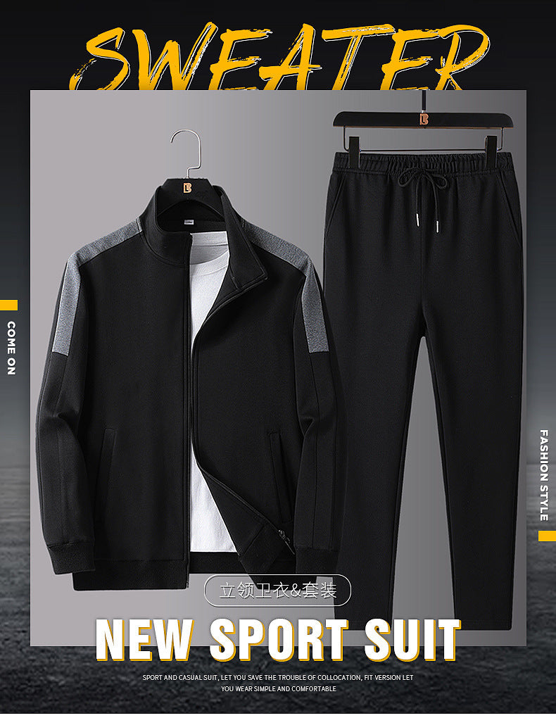 Spring and Autumn New Sports Suit Men's Trendy Casual Sportswear Suit Men's Large Size Sweatshirt Suit Two-Piece Set