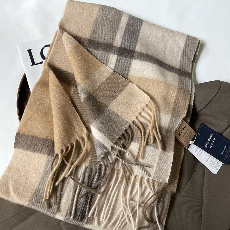 Autumn and Winter Australian Wool Scarf Classic British Scarf Women's Unisex Couple's Warm Scarf