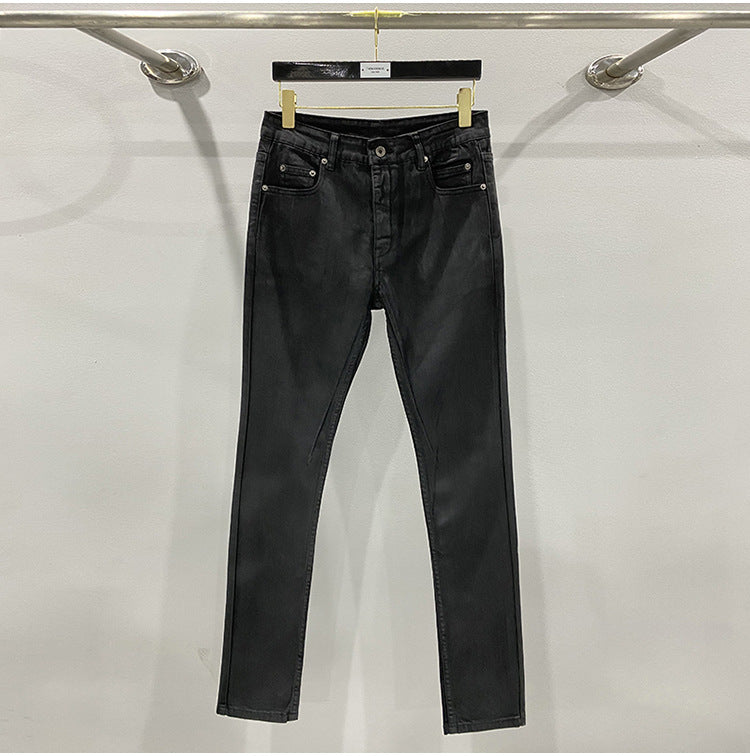 Subhuman Men's Style | Dark Classic Versatile Autumn/Winter Waxed Coating Craftsmanship Self-Designed Long Jeans