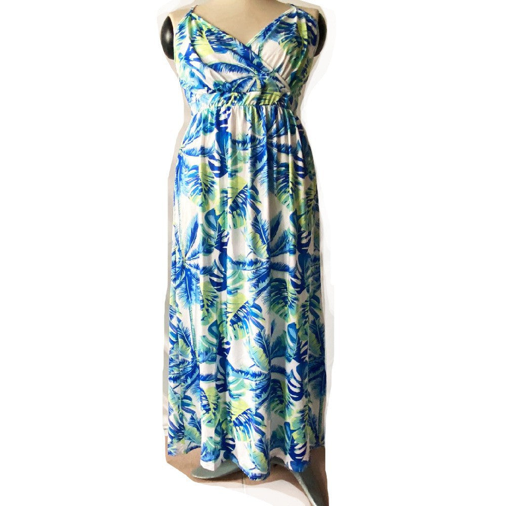 2025 Cross-Border Amazon Spring and Summer New European and American Fashion V Neck Suspender Printed Beach Dress Long Skirt