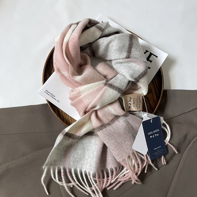 Autumn and Winter Australian Wool Scarf Classic British Scarf Women's Unisex Couple's Warm Scarf