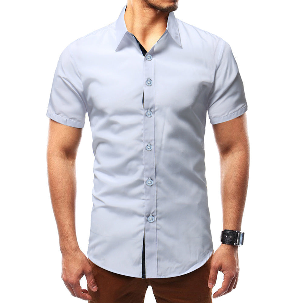 European and American Style Short-Sleeve Men's Shirts for Summer, Cross-Border Trade, Solid Color Trendy Casual Color-Blocked Ice-Feel Shirts, Wholesale
