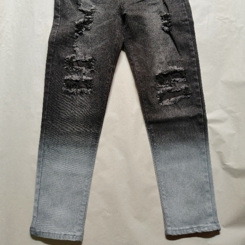 New Trendy European and American Slim-Fit Men's Jeans with Holes, Export Quality Slim-Fit Jeans for Wish Cross-Border Sales