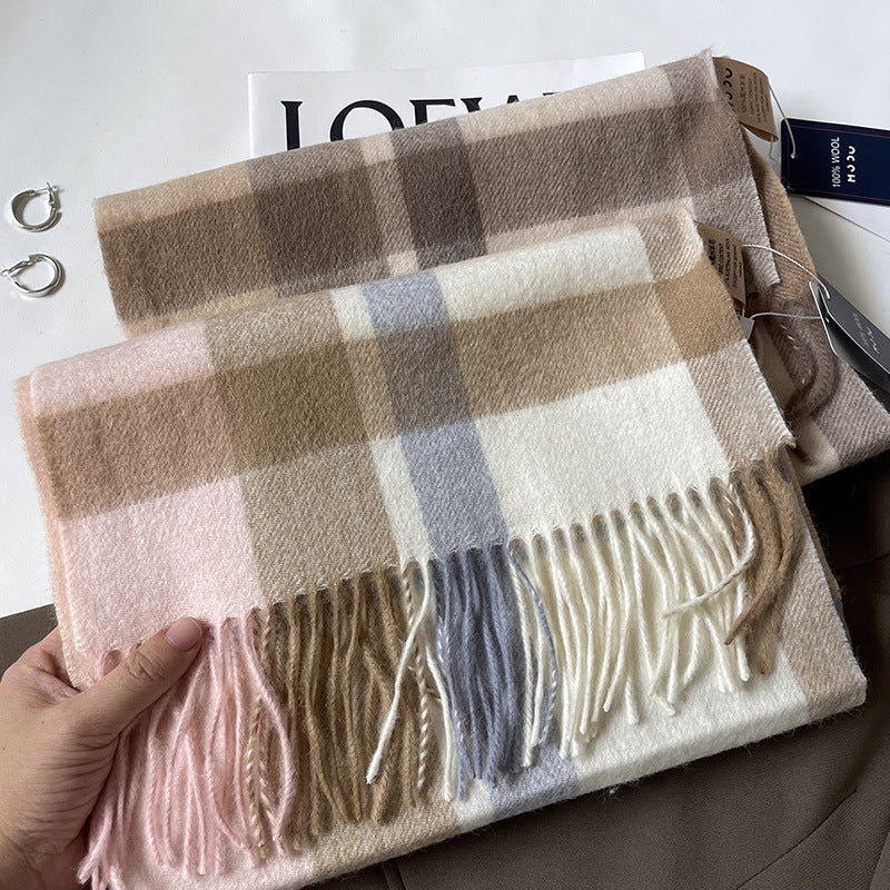 Autumn and Winter Australian Wool Scarf Classic British Scarf Women's Unisex Couple's Warm Scarf