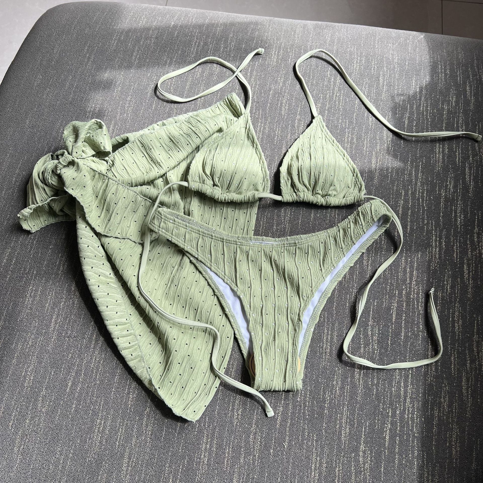 2025 European and American New Swimsuit Three-Piece Backless Drawstring Strap Bikini Bikini Three-Piece Swimsuit