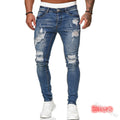 New Trendy European and American Slim-Fit Men's Jeans with Holes, Export Quality Slim-Fit Jeans for Wish Cross-Border Sales