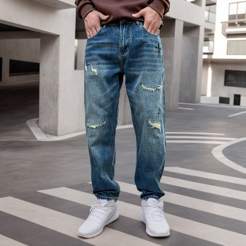 American Style Trendy Brand Ripped Jeans Men's Autumn New Duffy Handsome Trendy Niche Design Sense Loose Straight Long Pants