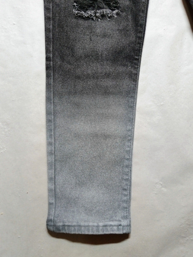 New Trendy European and American Slim-Fit Men's Jeans with Holes, Export Quality Slim-Fit Jeans for Wish Cross-Border Sales