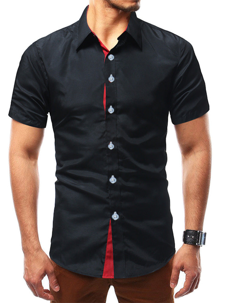 European and American Style Short-Sleeve Men's Shirts for Summer, Cross-Border Trade, Solid Color Trendy Casual Color-Blocked Ice-Feel Shirts, Wholesale