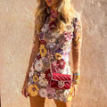 2025 Direct Sales Cross-Border European and American Three-Dimensional Flower Mesh Lace Embroidery Hip-Covering Slimming Sexy Dress