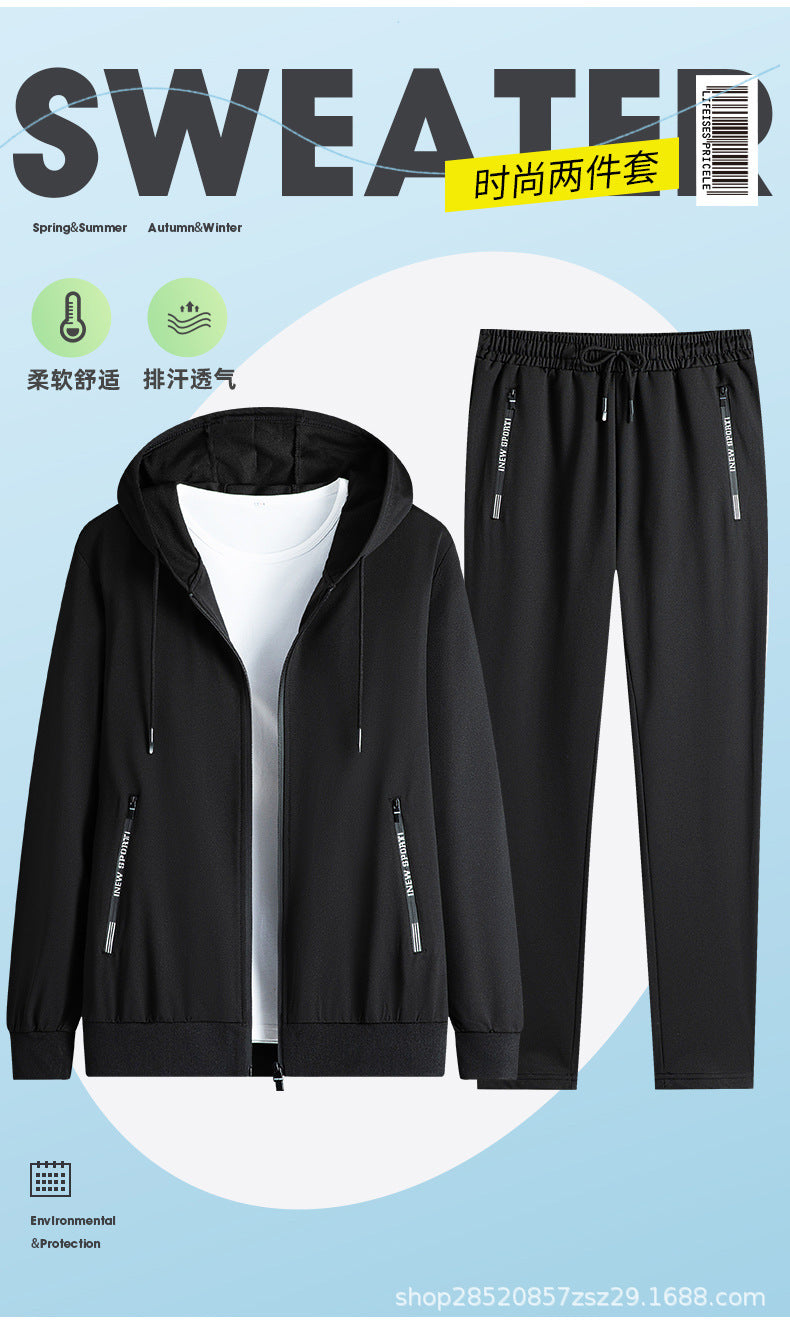 New men's suit spring and autumn hooded long sleeve plus size two suit leisure running sportswear