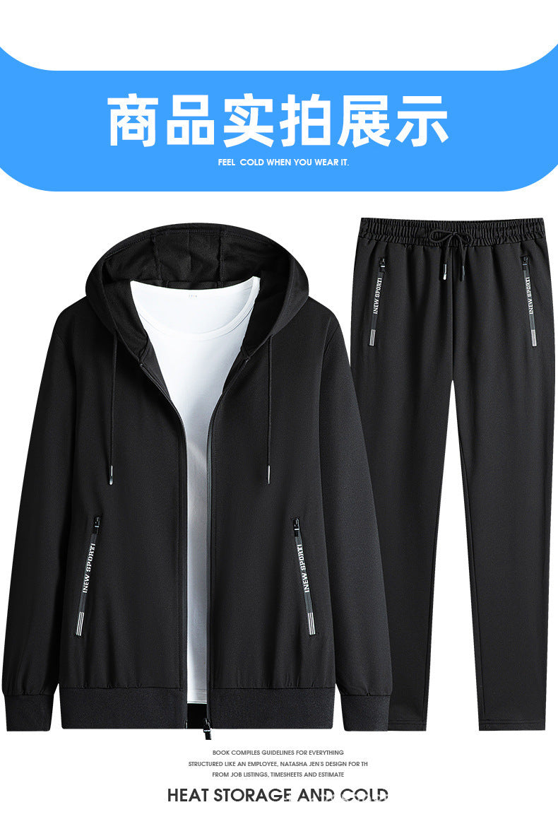 New men's suit spring and autumn hooded long sleeve plus size two suit leisure running sportswear