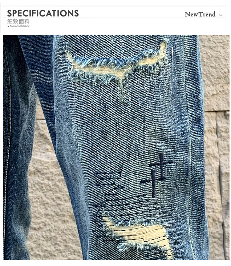 American Style Trendy Brand Ripped Jeans Men's Autumn New Duffy Handsome Trendy Niche Design Sense Loose Straight Long Pants