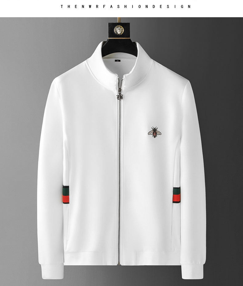 Casual Suit Men's Autumn New Roman Collar Embroidered Bee Jacket Fashionable Brand Youth Sportswear Two-piece Set