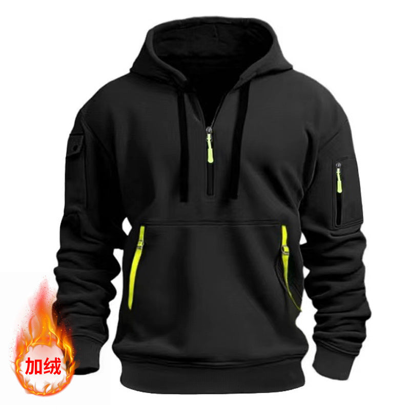 Cross-border Autumn and Winter Sports Sweater suit Men's Multi-pocket Zipper Hoodie Sportswear suit Sweater Light Plate