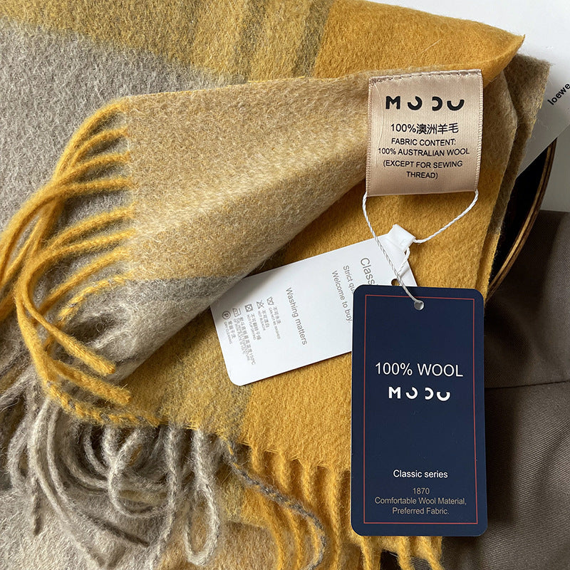Autumn and Winter Australian Wool Scarf Classic British Scarf Women's Unisex Couple's Warm Scarf