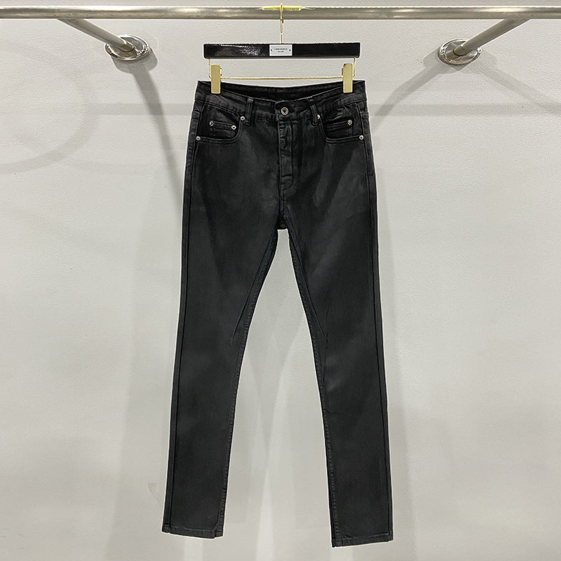 Subhuman Men's Style | Dark Classic Versatile Autumn/Winter Waxed Coating Craftsmanship Self-Designed Long Jeans