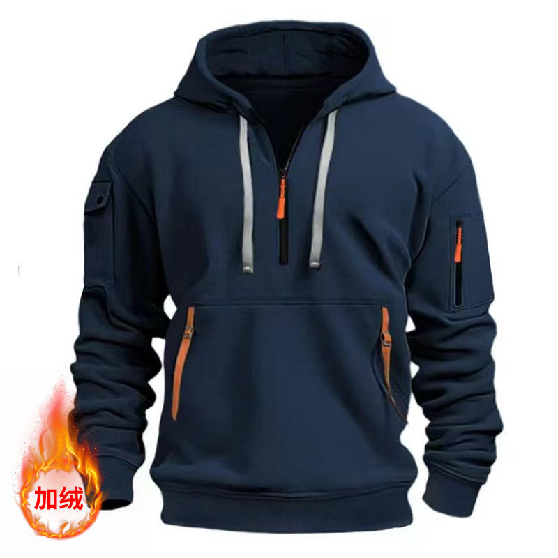 Cross-border Autumn and Winter Sports Sweater suit Men's Multi-pocket Zipper Hoodie Sportswear suit Sweater Light Plate