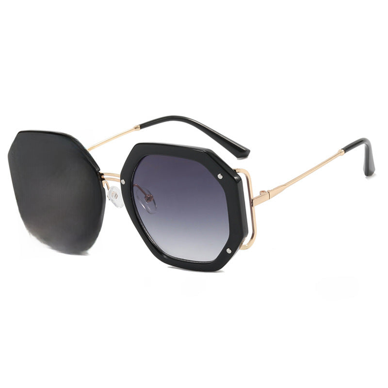 Polygon sunglasses for women, large-frame sunglasses, trendy European