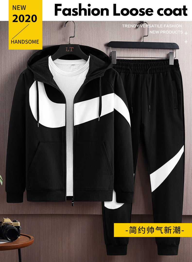 2024 Spring and Autumn Men's Sportswear Casual Suit Men's Hooded Cardigan Sportswear Running Suit Two-Piece Set for Boys