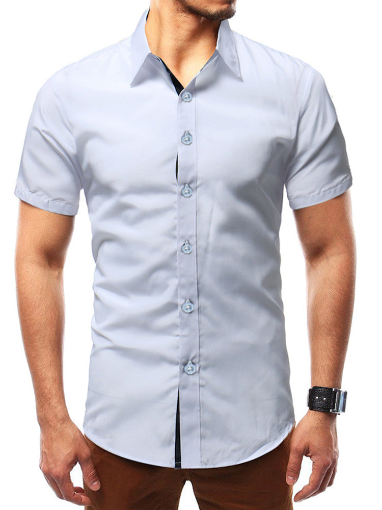 European and American Style Short-Sleeve Men's Shirts for Summer, Cross-Border Trade, Solid Color Trendy Casual Color-Blocked Ice-Feel Shirts, Wholesale