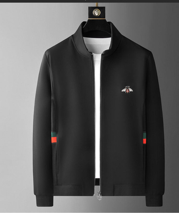 Casual Suit Men's Autumn New Roman Collar Embroidered Bee Jacket Fashionable Brand Youth Sportswear Two-piece Set