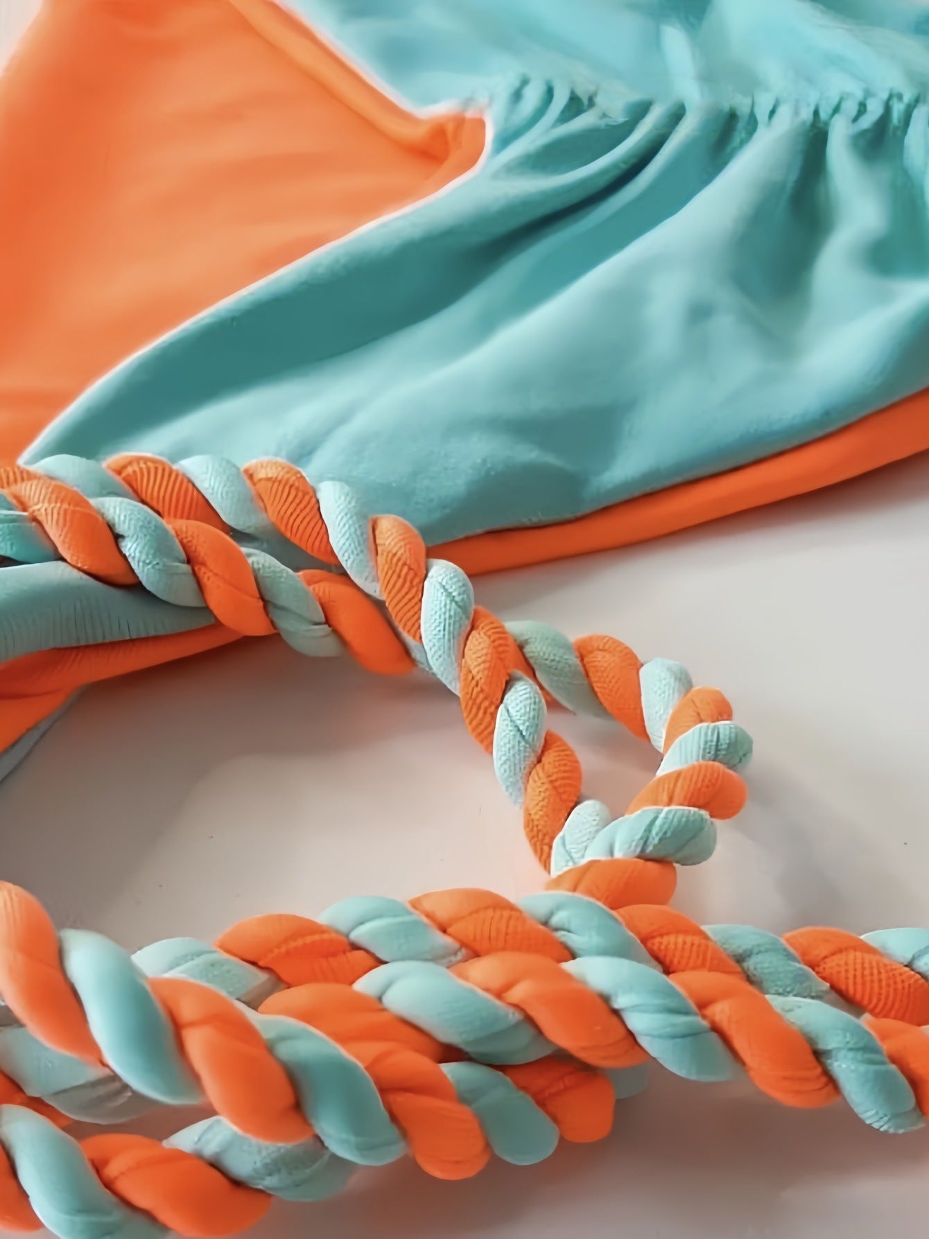 2025 new solid color fabric rope bikini triangle swimsuit Amazon European and American swimsuit in stock