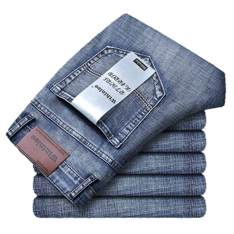 Fleece-Lined Thickened Stretch Business Casual Jeans for Young Men, Warm Autumn and Winter Thick New Pants, Guangzhou Xintang