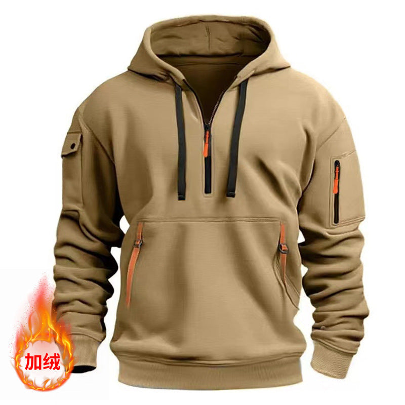 Cross-border Autumn and Winter Sports Sweater suit Men's Multi-pocket Zipper Hoodie Sportswear suit Sweater Light Plate