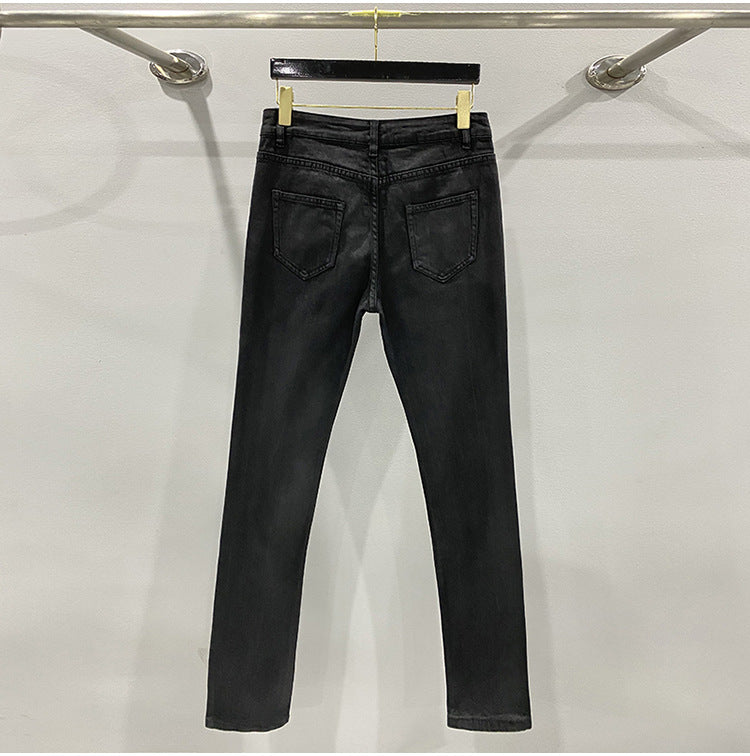 Subhuman Men's Style | Dark Classic Versatile Autumn/Winter Waxed Coating Craftsmanship Self-Designed Long Jeans