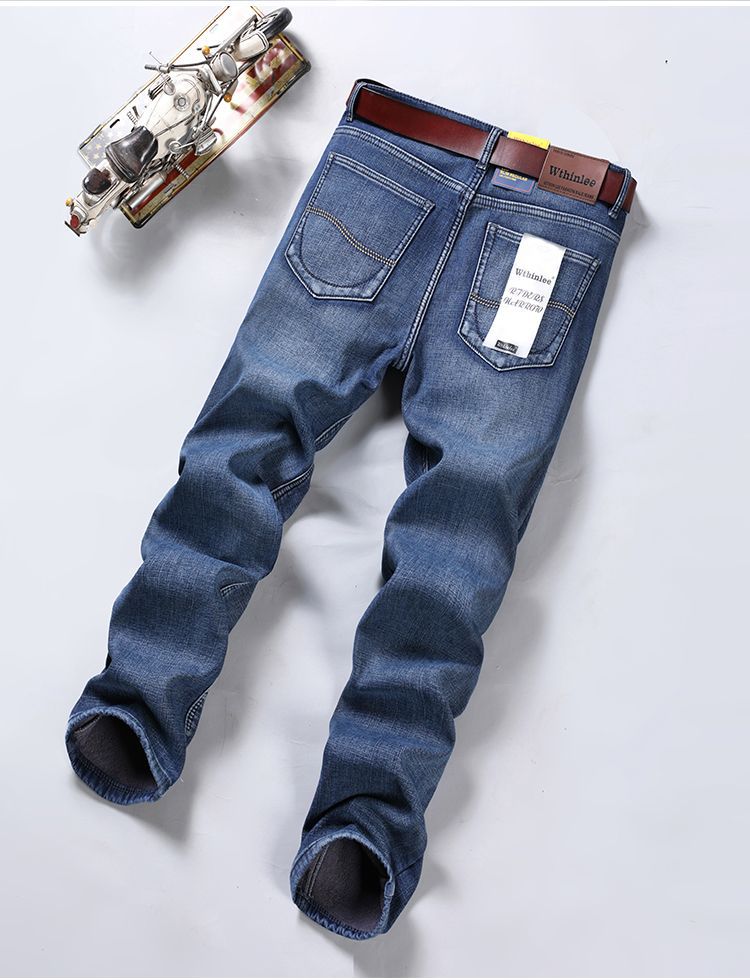 Fleece-Lined Thickened Stretch Business Casual Jeans for Young Men, Warm Autumn and Winter Thick New Pants, Guangzhou Xintang