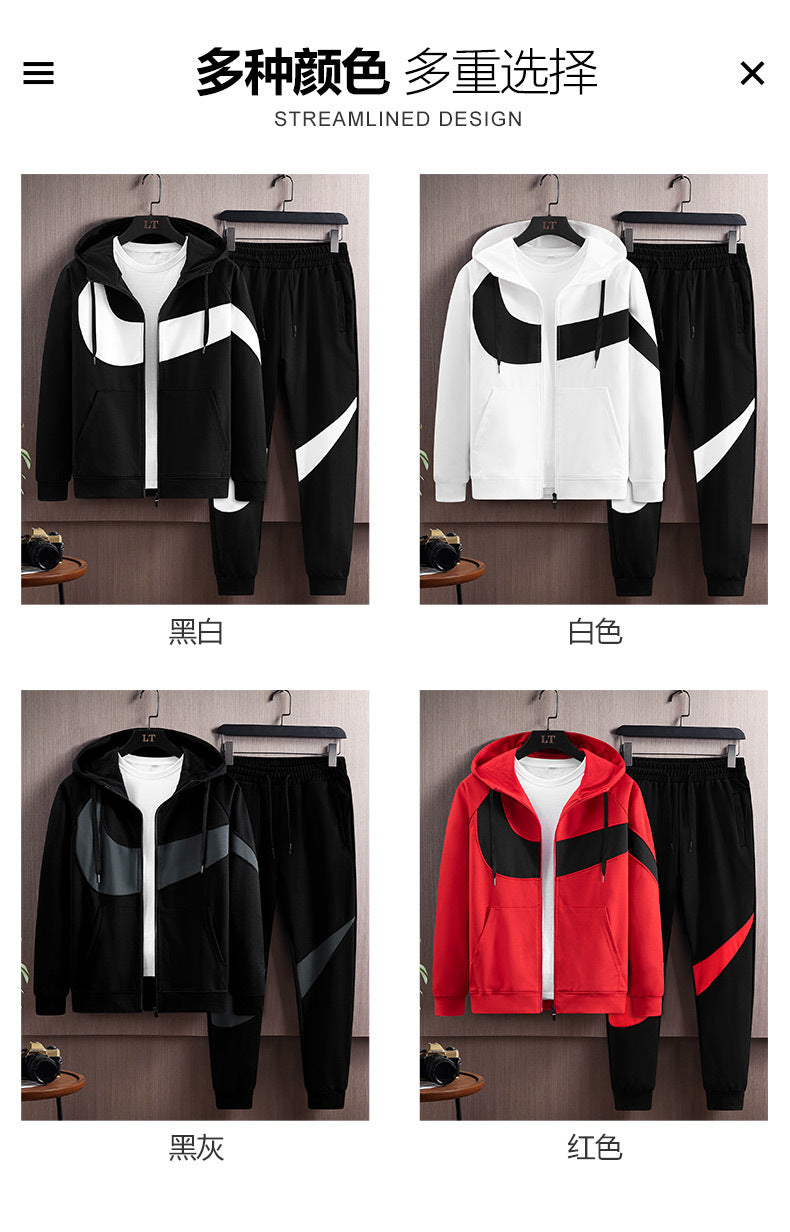 2024 Spring and Autumn Men's Sportswear Casual Suit Men's Hooded Cardigan Sportswear Running Suit Two-Piece Set for Boys