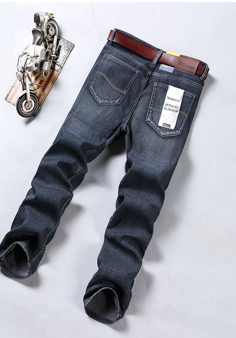 Fleece-Lined Thickened Stretch Business Casual Jeans for Young Men, Warm Autumn and Winter Thick New Pants, Guangzhou Xintang
