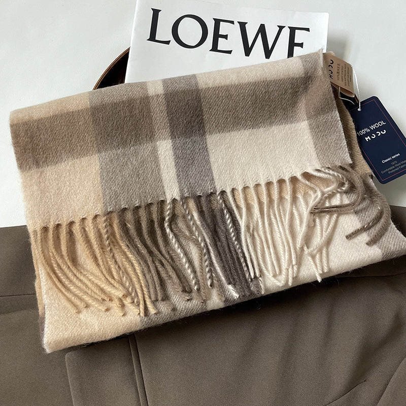 Autumn and Winter Australian Wool Scarf Classic British Scarf Women's Unisex Couple's Warm Scarf