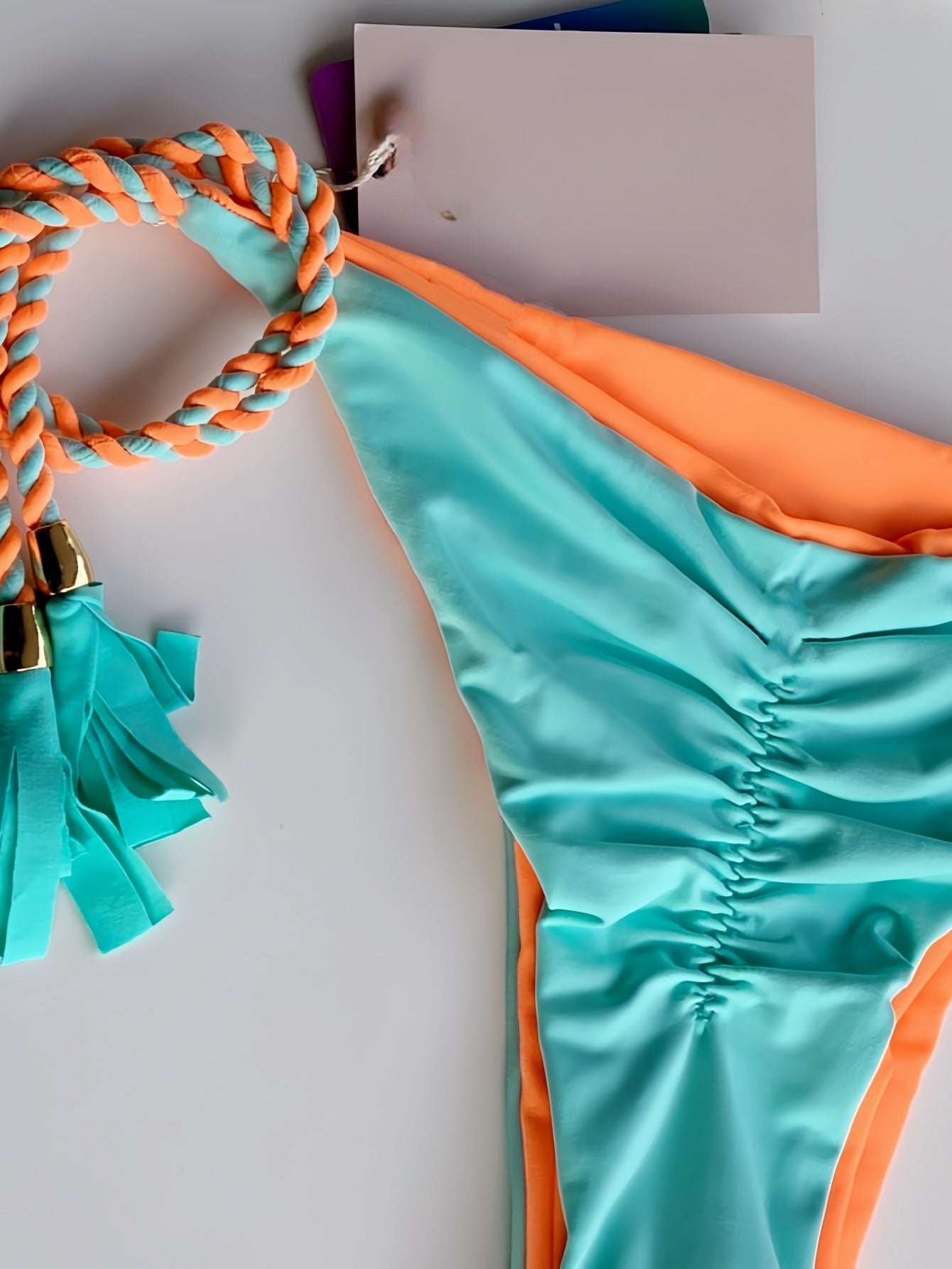 2025 new solid color fabric rope bikini triangle swimsuit Amazon European and American swimsuit in stock
