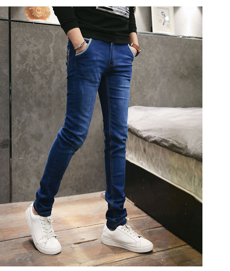 Summer Thin Jeans Men's Korean Style Slim-fit Youth Casual Nostalgic Stretch Handsome Trendy Brand Skinny Pants