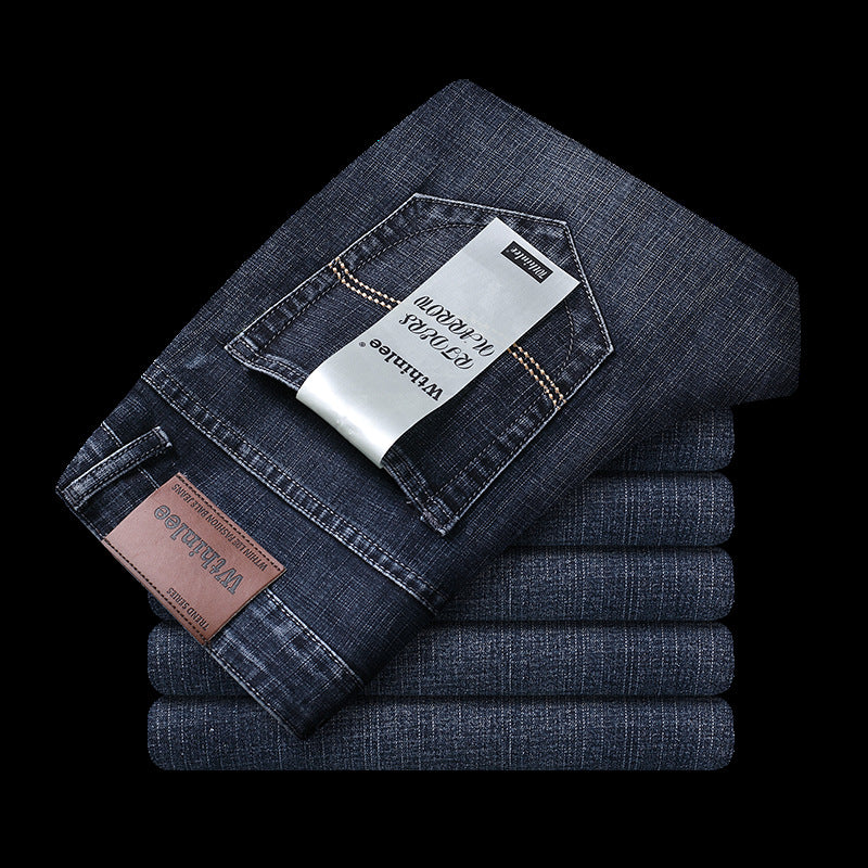 Fleece-Lined Thickened Stretch Business Casual Jeans for Young Men, Warm Autumn and Winter Thick New Pants, Guangzhou Xintang