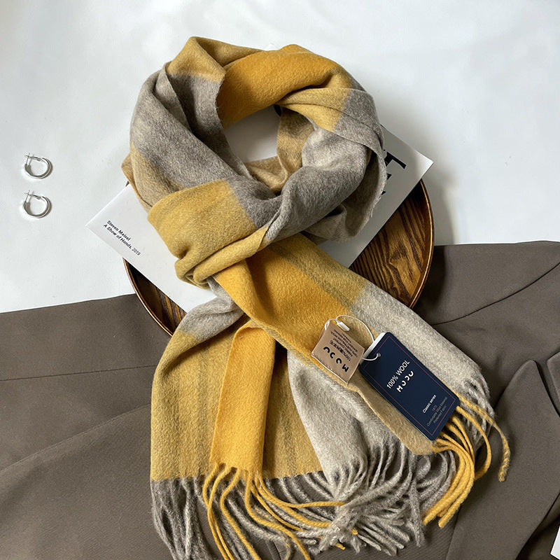 Autumn and Winter Australian Wool Scarf Classic British Scarf Women's Unisex Couple's Warm Scarf